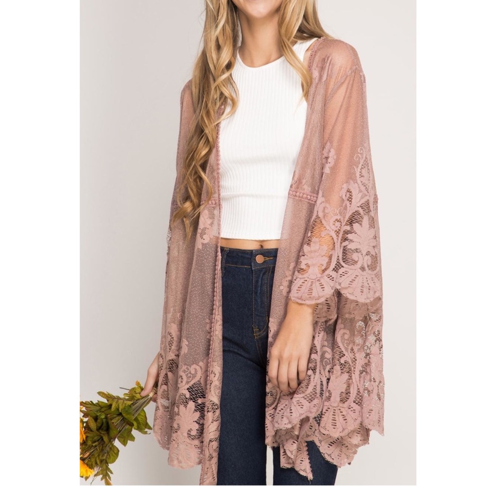 She + Sky Pink Lace Kimono, Sz. M/L